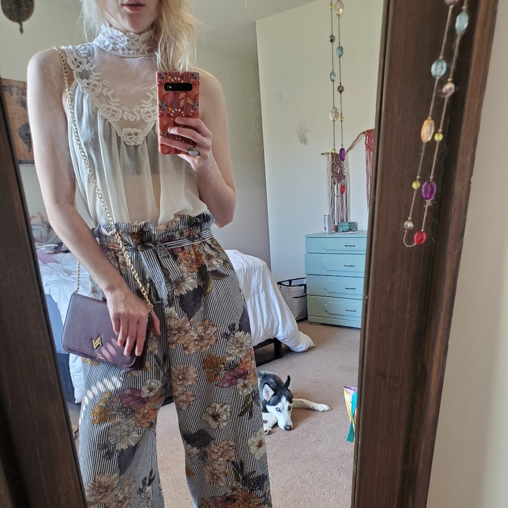 TJ Maxx Floral paper bag palazzo pants
